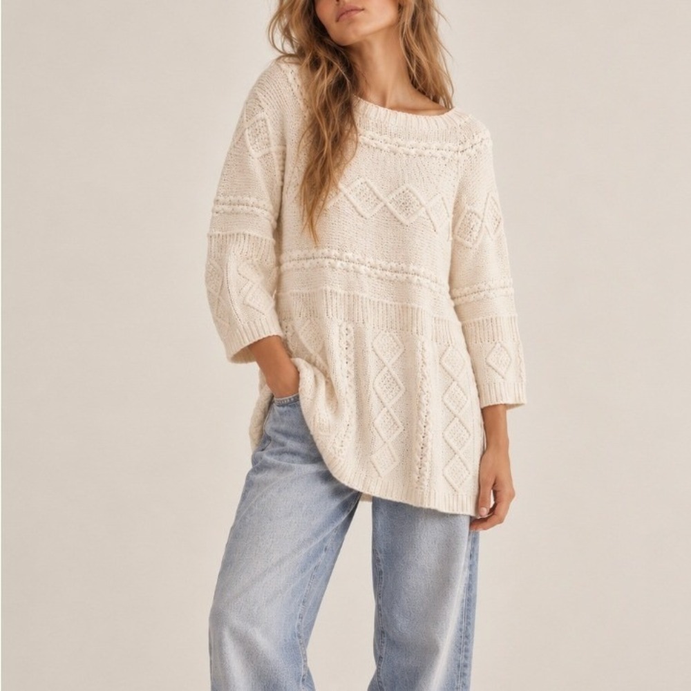 Calvin Klein Tunic Sweater Cable Knit XL Cream Chunky Preppy Heritage Romantic